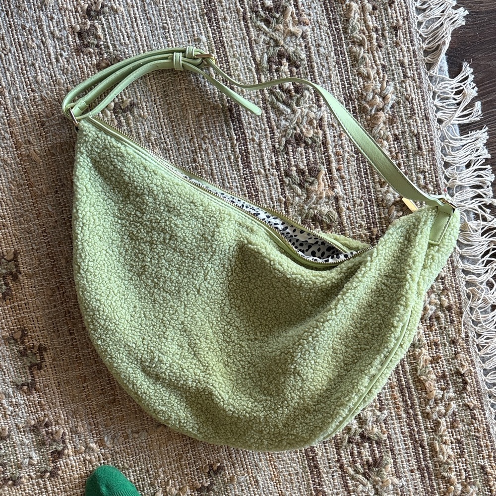 Lime Green Sherpa Oversized Shoulder Bag